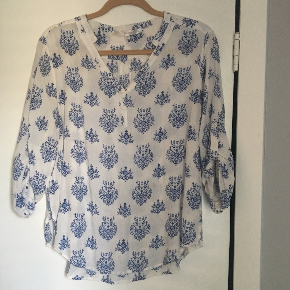 Blue and White Pattern Blouse
